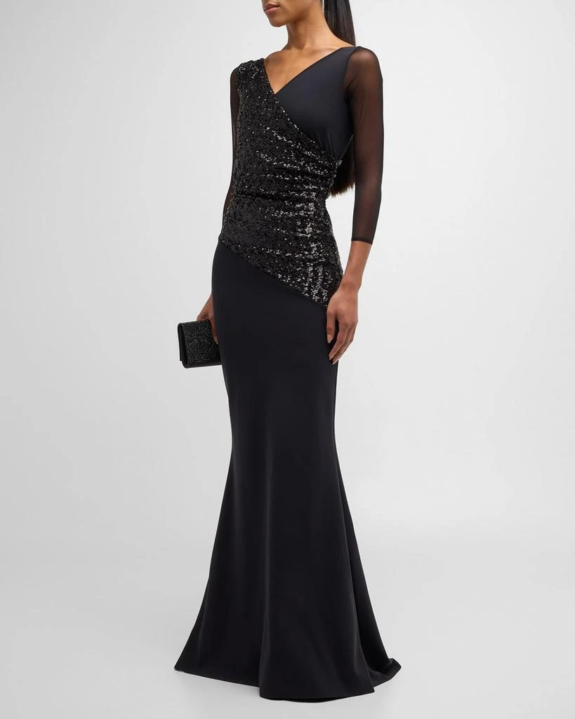 商品Chiara Boni|Sequin Illusion-Sleeve Trumpet Gown,价格¥4060,第3张图片详细描述