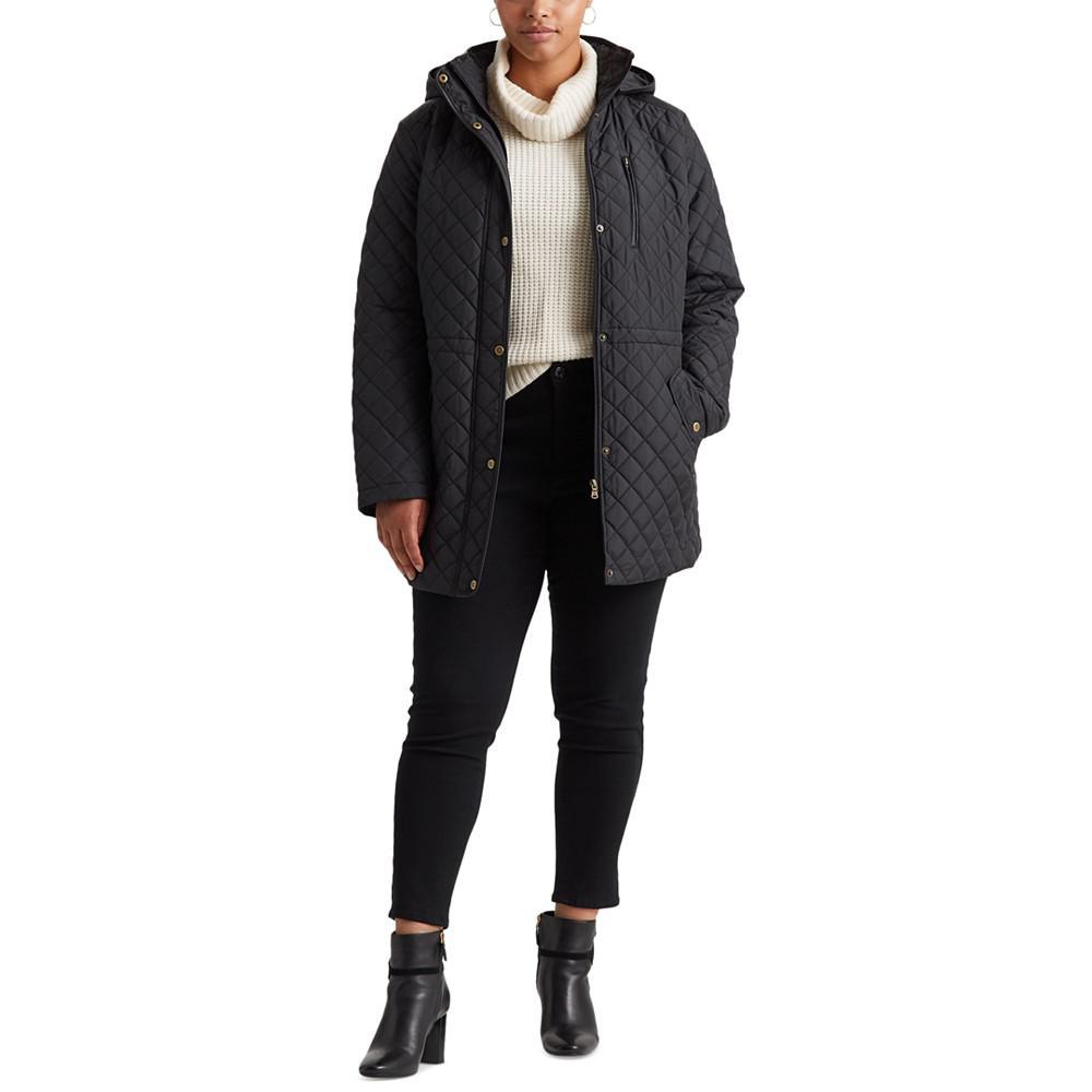 商品Ralph Lauren|Plus Size Faux-Leather Trimmed Hooded Anorak Quilted Coat, Created for Macy's,价格¥854,第6张图片详细描述