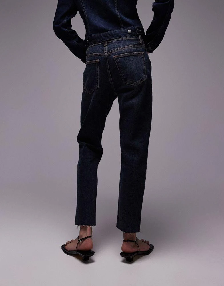 商品Topshop|Topshop mid rise straight cropped jean with raw hems in blue black,价格¥208,第3张图片详细描述