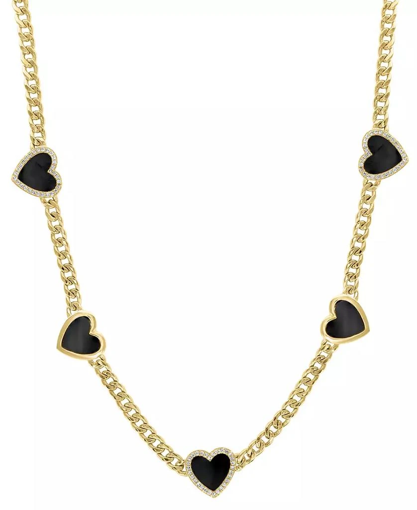 商品Effy|Diamond (1/4 ct. t.w.) & Onyx (4-3/8 ct. t.w.) Chain 16-1/2" Necklace in 14k Gold Over Silver,价格¥17885,第1张图片