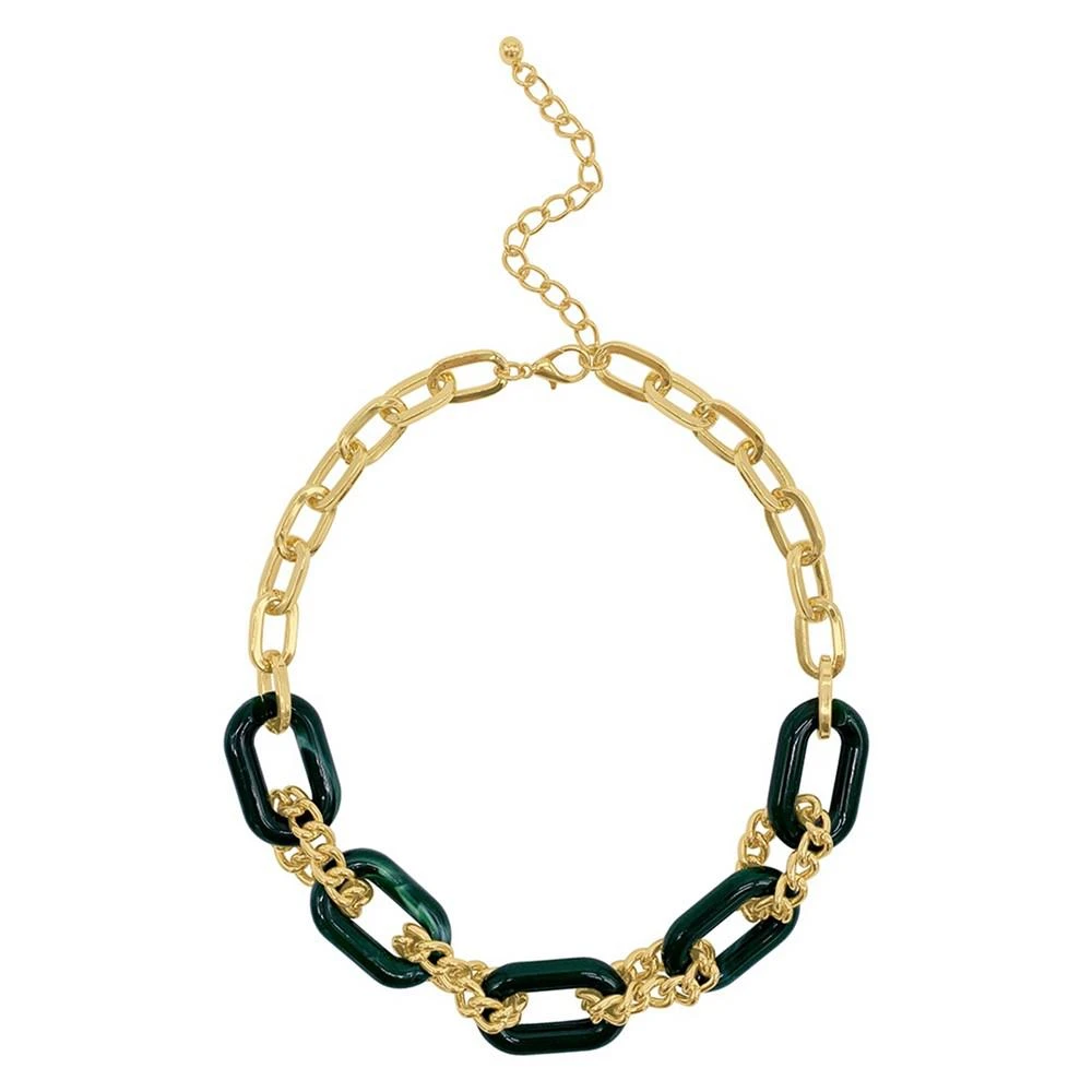 商品ADORNIA|Women's Gold-Tone Mixed Link and Green Tortoise Shell Adjustable Necklace,价格¥254,第1张图片