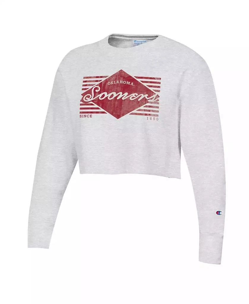 商品CHAMPION|Women's Heather Gray Distressed Oklahoma Sooners Reverse Weave Cropped Pullover Sweatshirt,价格¥360,第3张图片详细描述