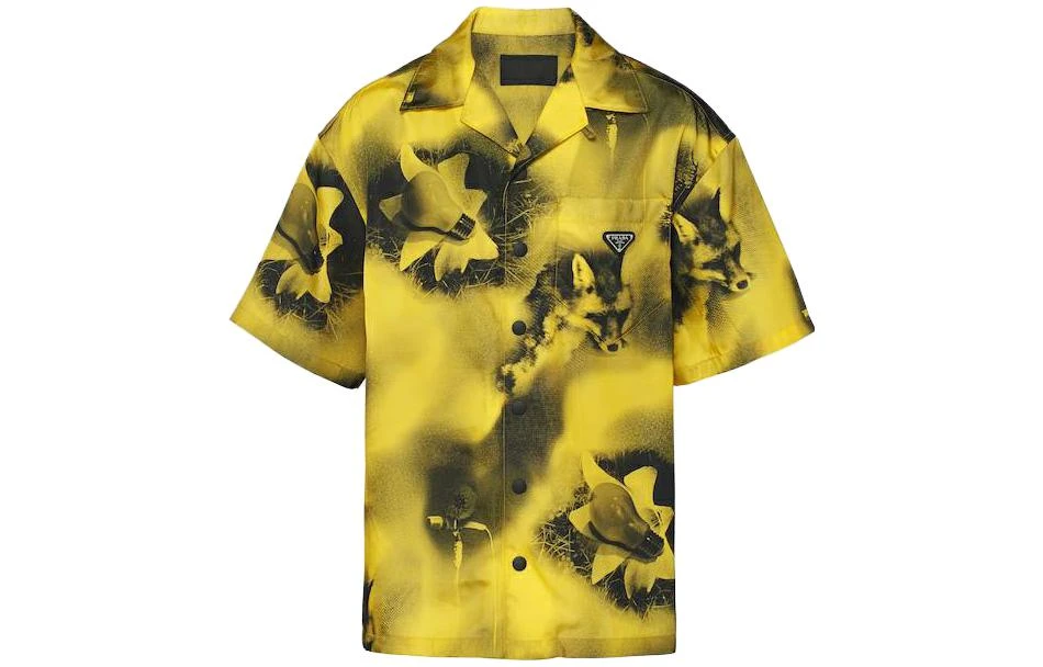 商品[国内直发] Prada|SS23 Logo图案印花五分袖防晒衬衫 男款 黄色,价格¥6648,第1张图片