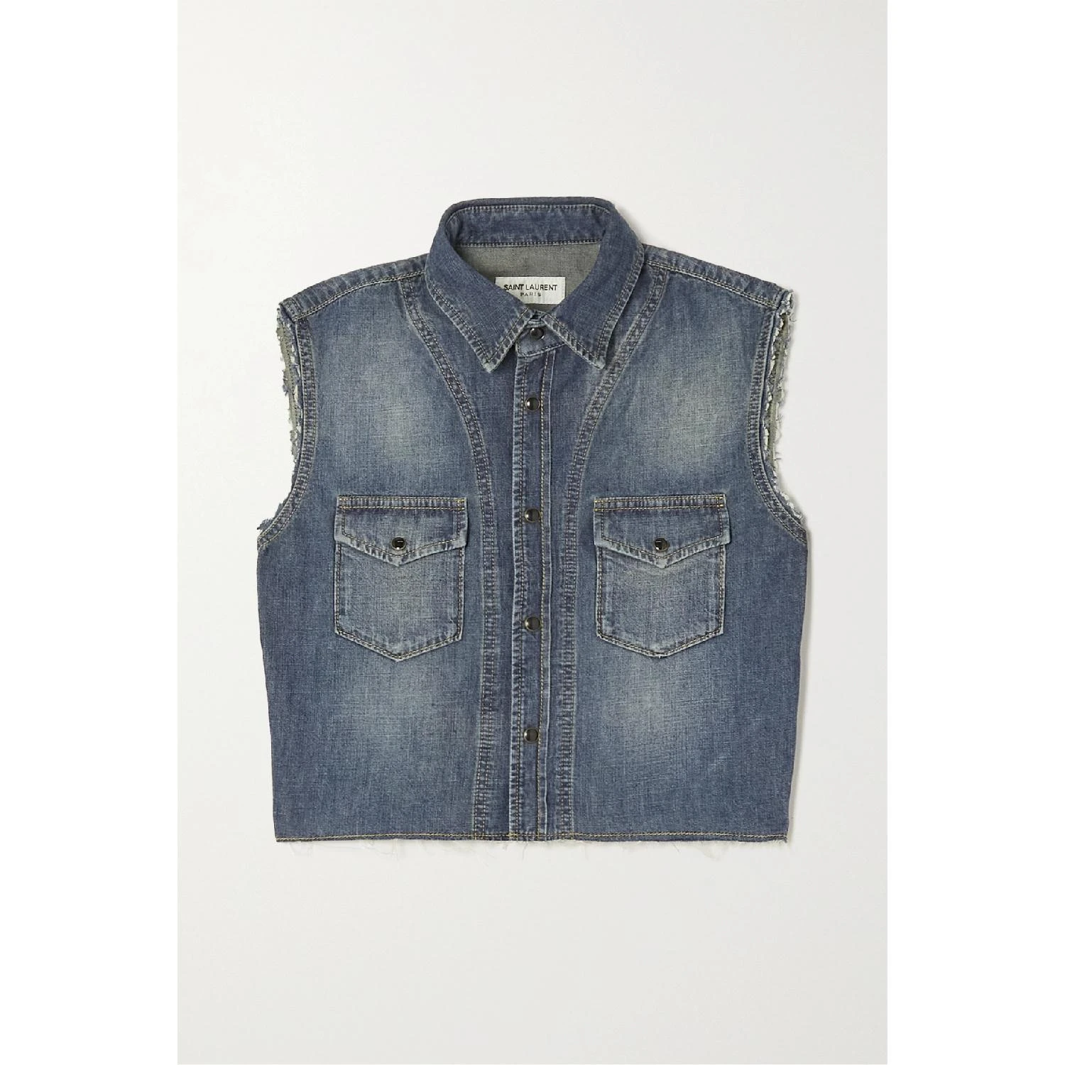 包邮包税【预售7天发货】 YSL圣罗兰SAINT LAURENT 23秋冬 女士 马甲 磨边牛仔马甲 38063312419756657 694551Y02TA4372  商品
