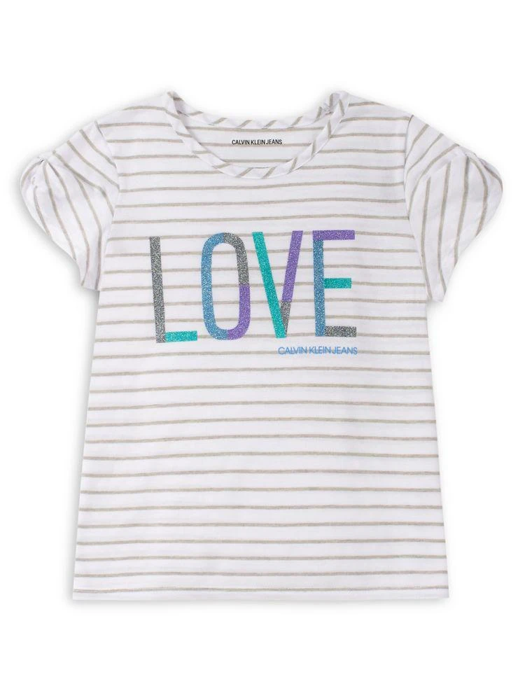 商品Calvin Klein|Girl's Glitter Graphic Striped Tee,价格¥51,第1张图片