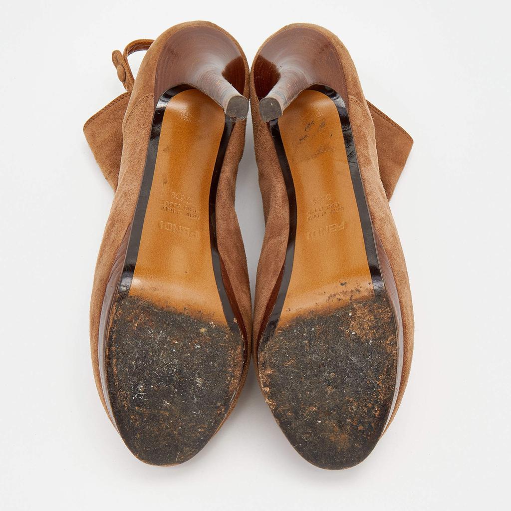 Fendi Brown Suede Peep Toe Platform Booties Size 38.5商品第6张图片规格展示