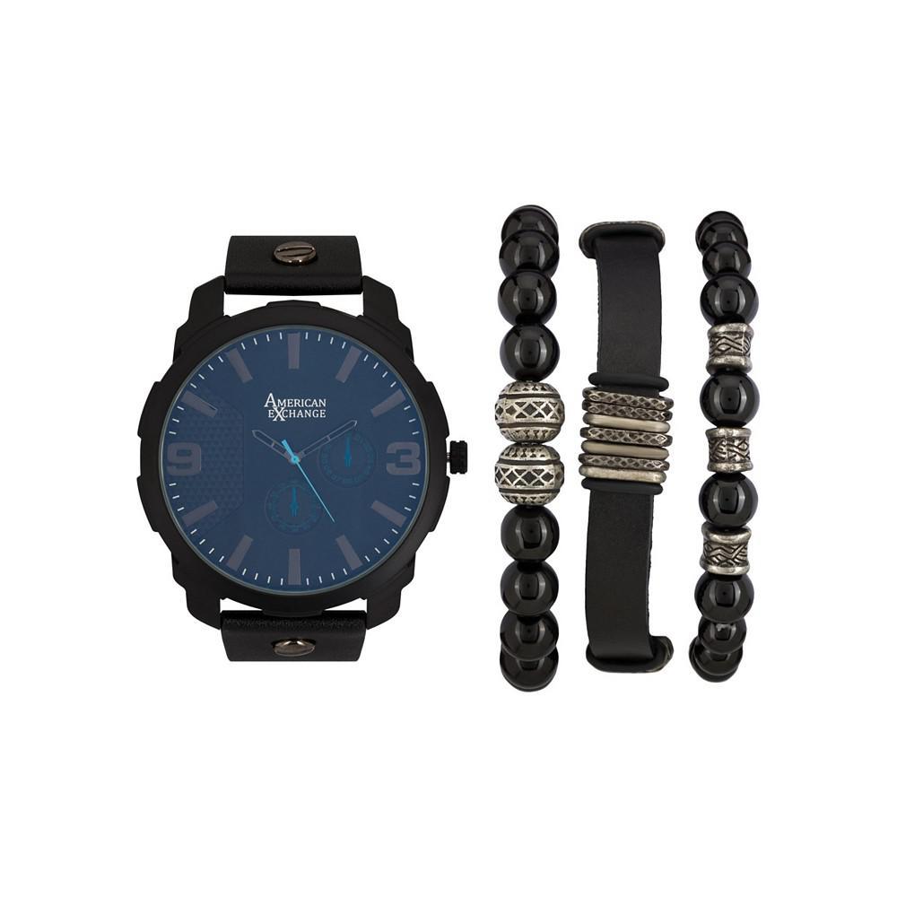 商品American Exchange|Men's Black Analog Quartz Watch And Holiday Stackable Gift Set,价格¥148,第1张图片