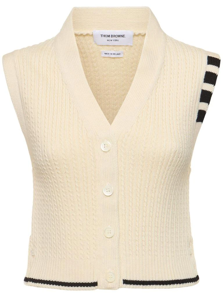 商品Thom Browne|Baby Cable Cropped V-neck Cardigan Vest,价格¥6186,第1张图片