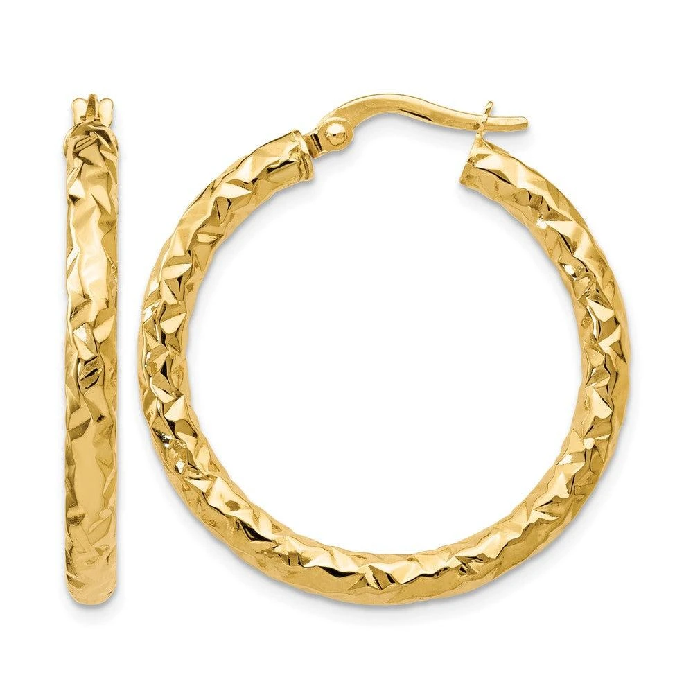 商品Diamond2Deal|14K Yellow Gold Polished and Textured Hoop Earrings 28mm,价格¥3661,第1张图片