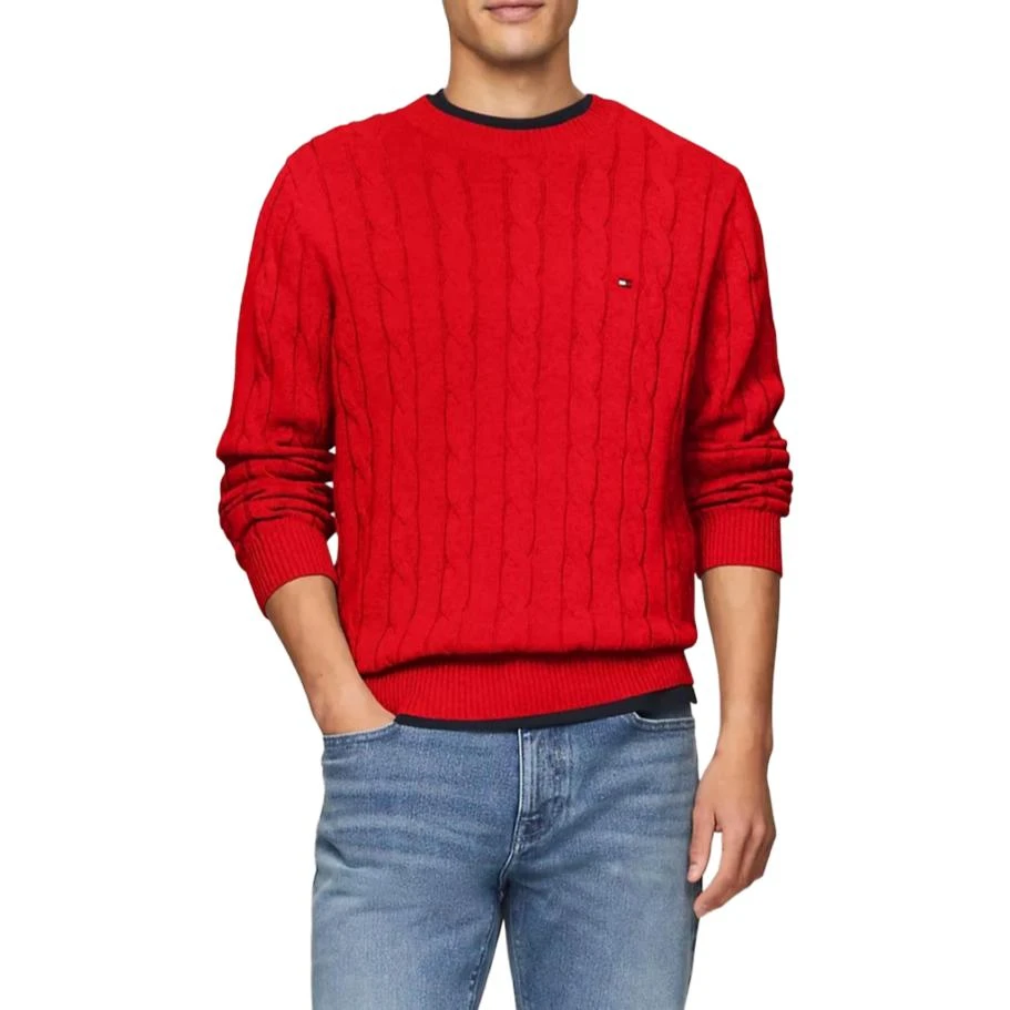 商品[国内直发] Tommy Hilfiger|经典纯色套头圆领秋冬针织衫 男款 红色,价格¥713,第4张图片详细描述