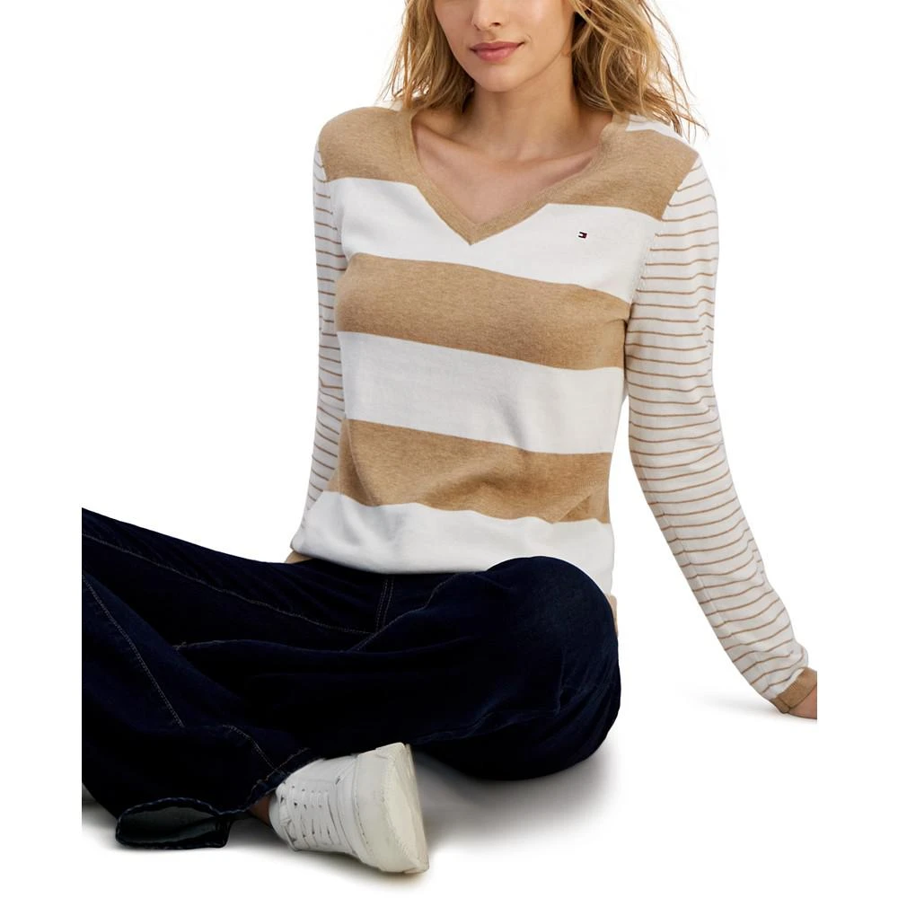 商品Tommy Hilfiger|Women's V-Neck Rugby Striped Sweater,价格¥314,第3张图片详细描述