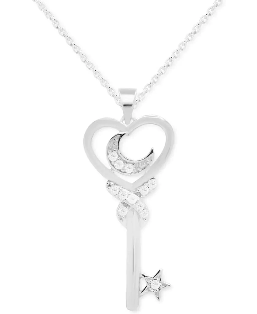 商品Macy's|Diamond Moon & Key 18" Pendant Necklace (1/10 ct. t.w.) in Sterling Silver,价格¥187,第1张图片