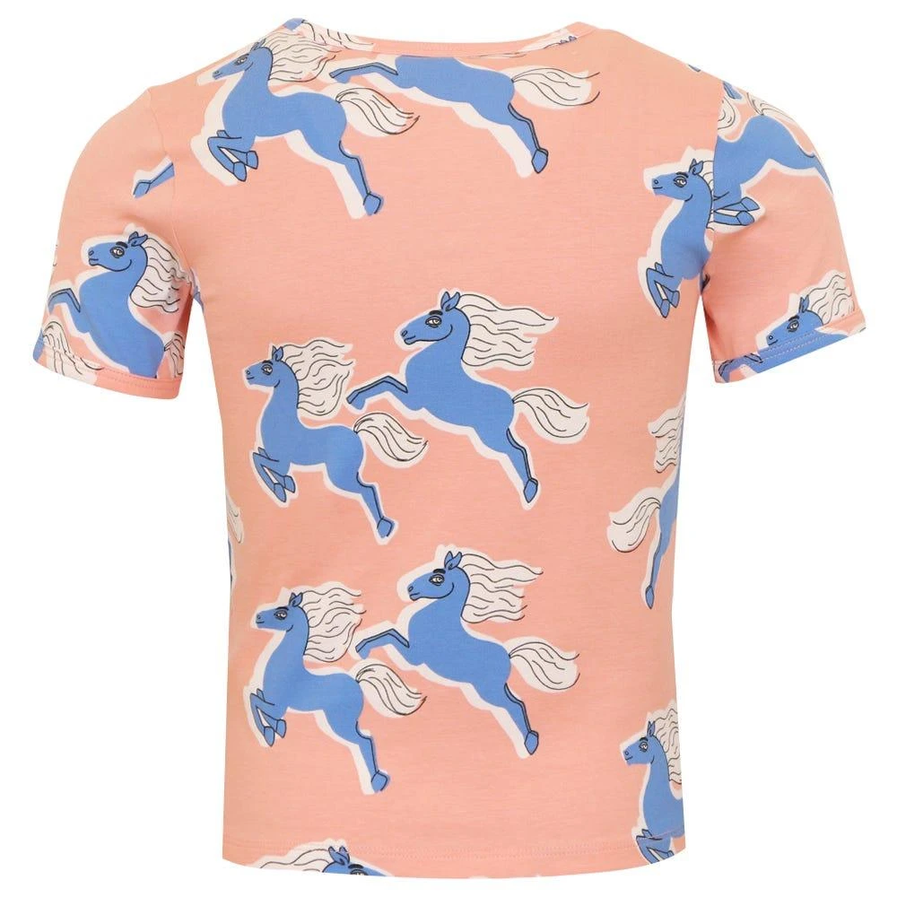 商品Mini Rodini|Pink & Blue Horse Pattern Short Sleeved T Shirt,价格¥89,第3张图片详细描述