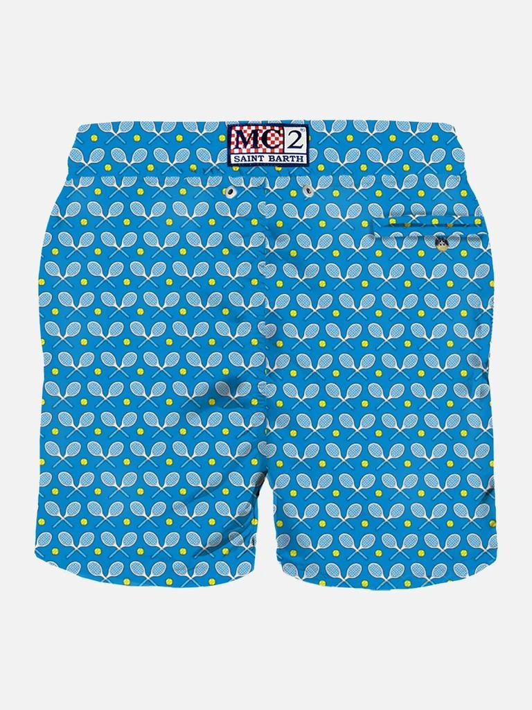 商品Mc2 Saint Barth|Man Light Fabric Swim Shorts With Rackets Print,价格¥1431,第2张图片详细描述