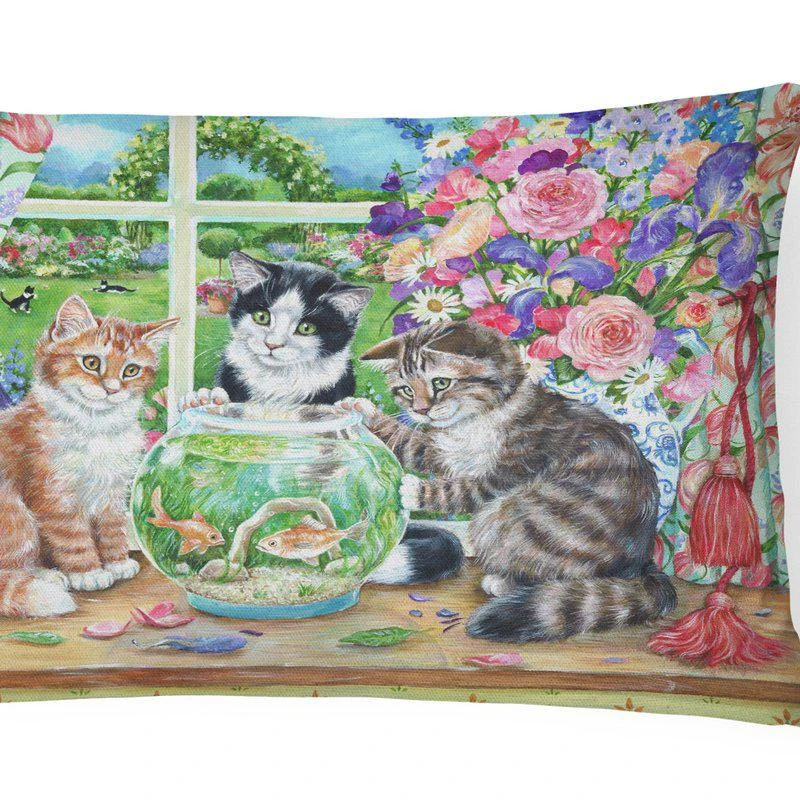 商品Caroline's Treasures|12 in x 16 in  Outdoor Throw Pillow Cats Just Looking in the fish bowl Canvas Fabric Decorative Pillow,价格¥237,第1张图片