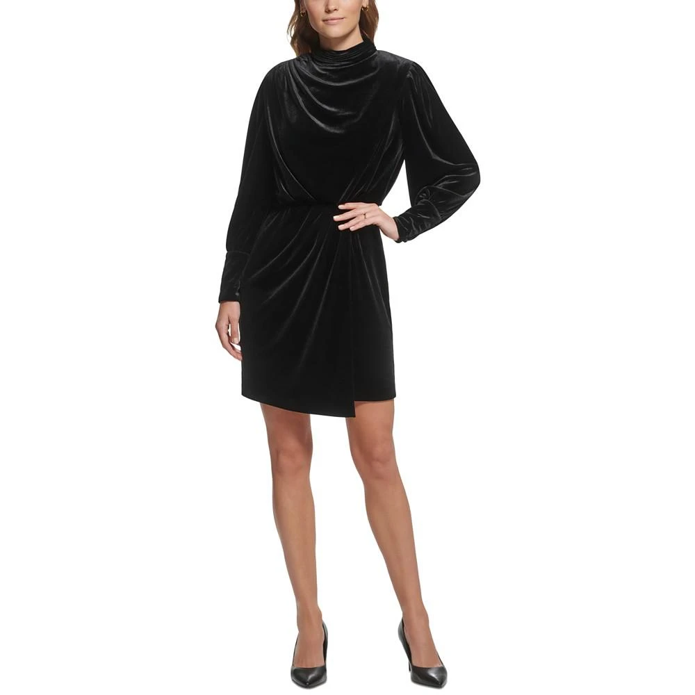 商品Karl Lagerfeld Paris|Women's Velvet Blouson A-Line Dress,价格¥1184,第1张图片