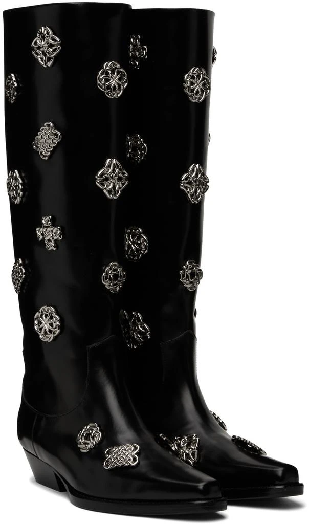 商品Toga Pulla|SSENSE Exclusive Black Leather Embellished Tall Boots,价格¥4841,第4张图片详细描述