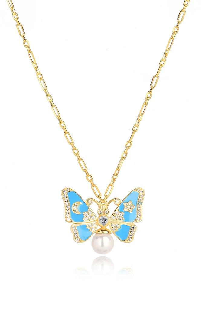 商品Gabi Rielle|14k Gold Plate Sterling Silver Imitation Pearl Butterfly Pendant Necklace,价格¥450,第1张图片