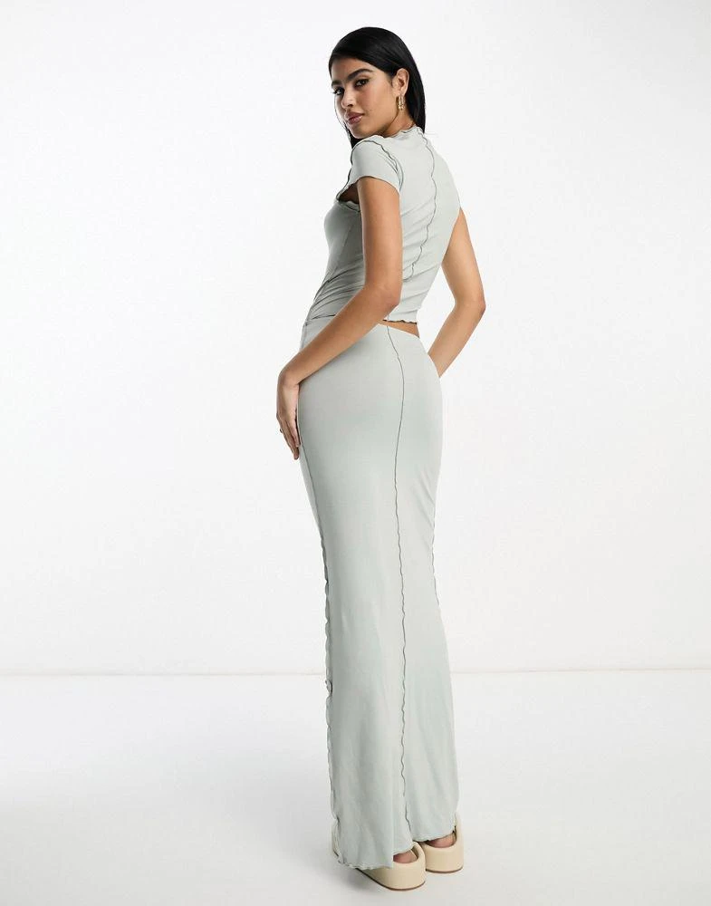 商品ASOS|ASOS DESIGN capped sleeve maxi dress with cut out waist and seam detail in sage,价格¥214,第4张图片详细描述