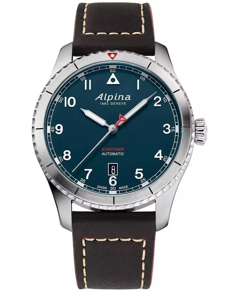 商品Alpina|Men's Swiss Automatic Startimer Black Leather Strap Watch 41mm,价格¥8864,第1张图片