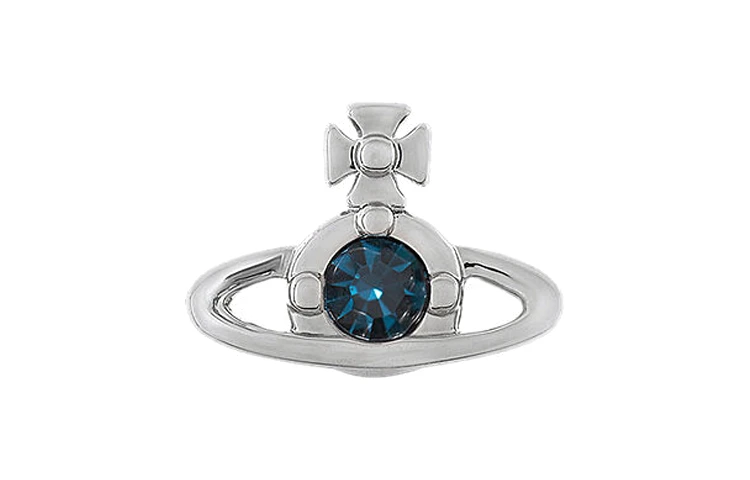 商品[国内直发] Vivienne Westwood|NANO SOLITAIRE SINGLE STUD 土星 单只 水晶 耳钉 男女同款情侣款 蓝宝石色/银,价格¥1328,第1张图片