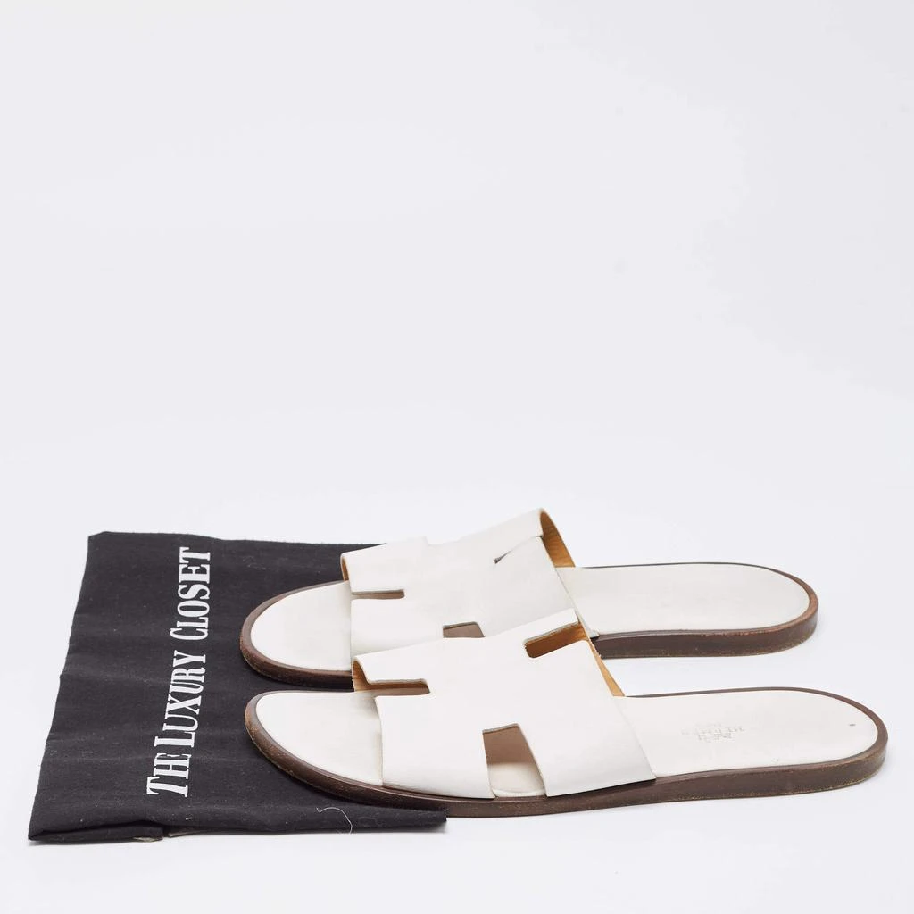 Hermes White Leather Izmir Flat Slides Size 44 商品