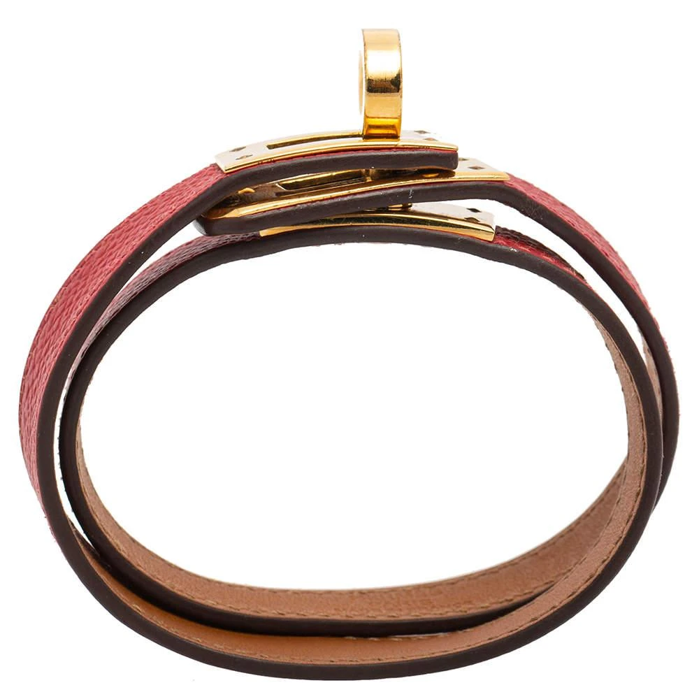商品[二手商品] Hermes|Hermes Red Epsom Leather Gold Plated Double Wrap Kelly Bracelet,价格¥2337,第4张图片详细描述