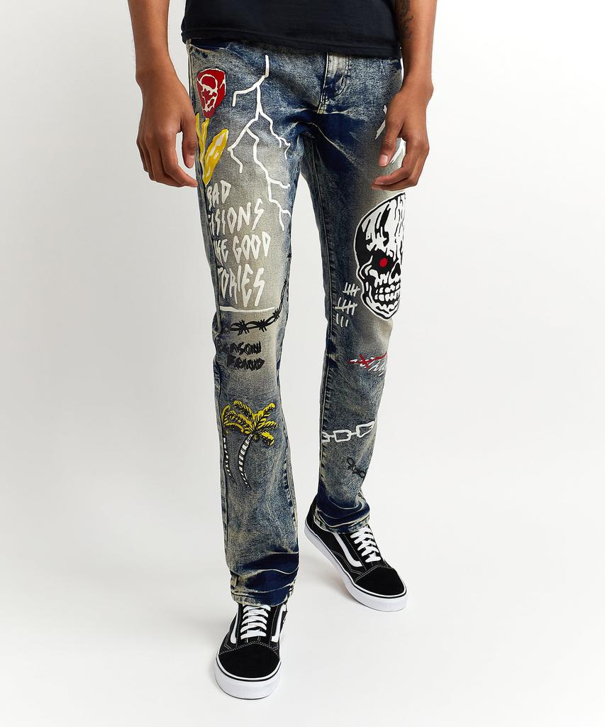 Move In Silence Graphic Print Slim Fit Jeans商品第3张图片规格展示