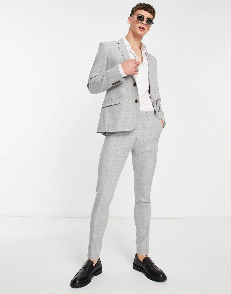 商品ASOS|ASOS DESIGN super skinny suit trousers in grey crosshatch,价格¥225,第4张图片详细描述