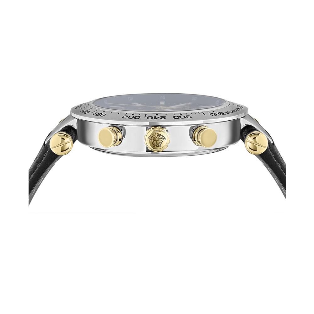 商品Versace|Men's Swiss Chronograph Bold Black Perforated Leather Strap Watch 46mm,价格¥8078,第4张图片详细描述