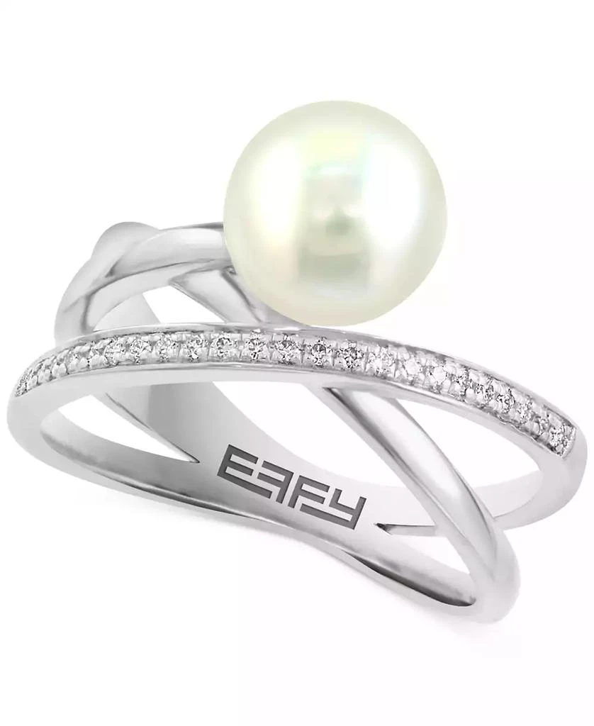 商品Effy|EFFY® Cultured Freshwater Pearl (8mm) & Diamond (1/20 ct. t.w.) Crossover Ring in Sterling Silver,价格¥3928,第1张图片