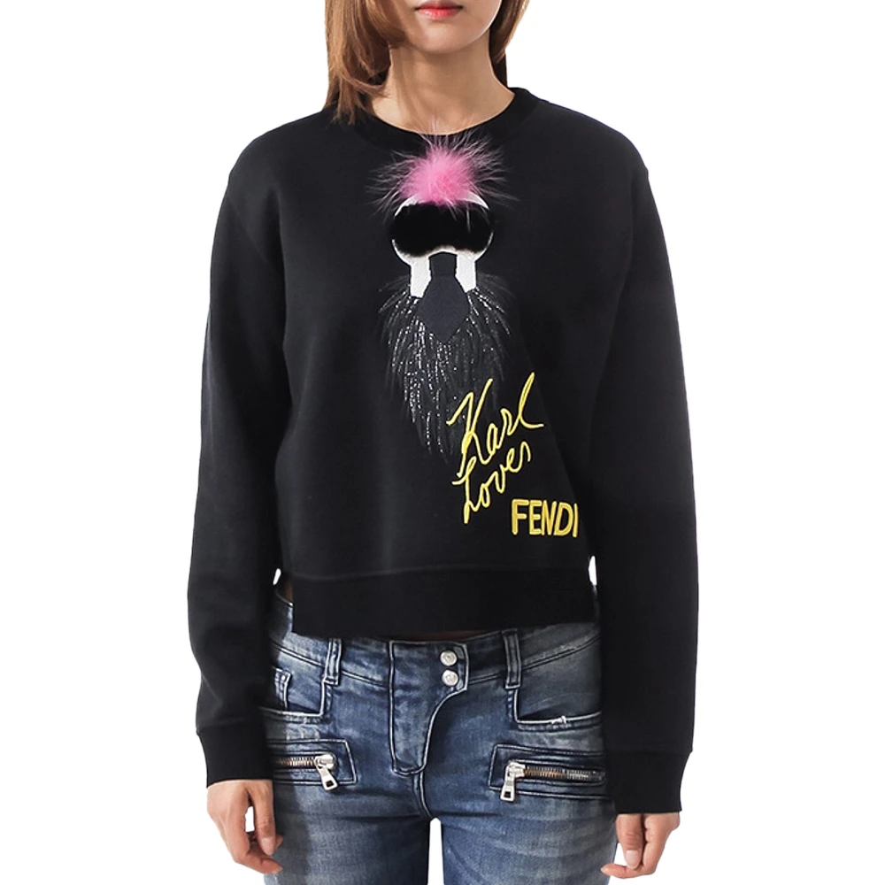 商品Fendi|FENDI 女士黑色棉质圆领卫衣 FS6641-6B8-F0GME,价格¥5666,第1张图片