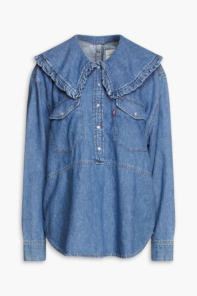 商品Ganni|Ruffle-trimmed cotton and hemp-blend denim blouse,价格¥1050,第1张图片
