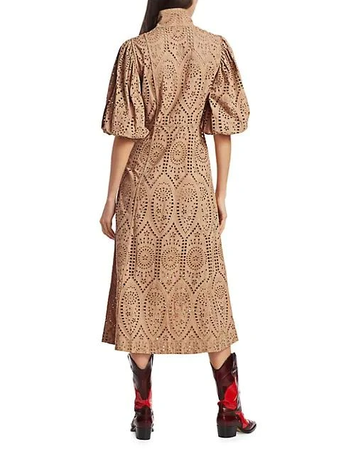 商品Ganni|Broderie Anglasie Jeweled Button Midi Dress,价格¥1073,第5张图片详细描述