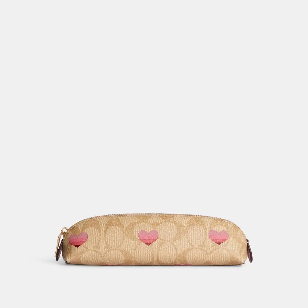 商品Coach|Coach Outlet Pencil Case In Signature Canvas With Stripe Heart Print,价格¥178,第1张图片
