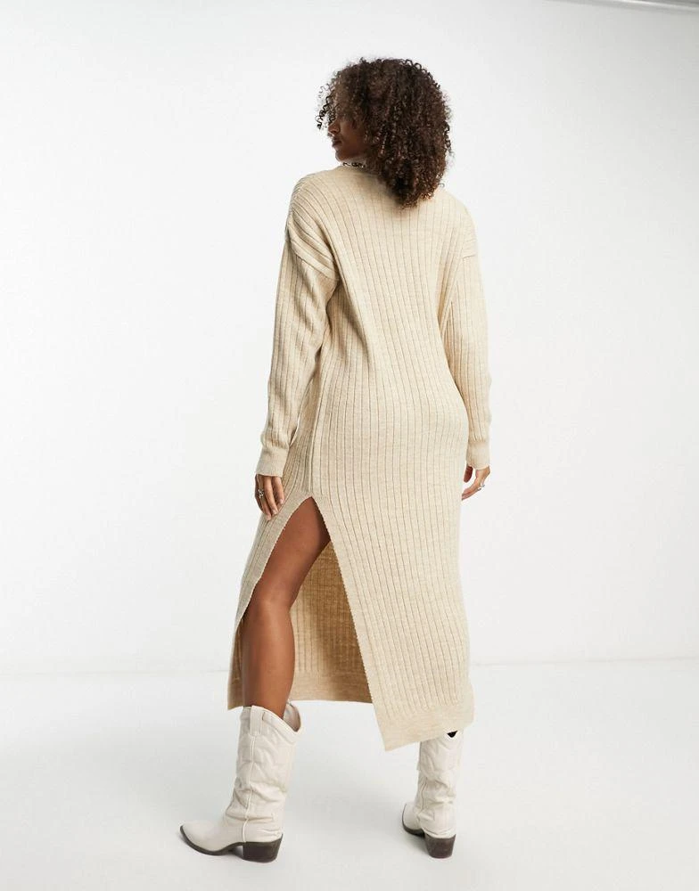 商品ASOS|ASOS DESIGN Tall knitted maxi jumper dress with v neck in oatmeal,价格¥241,第2张图片详细描述