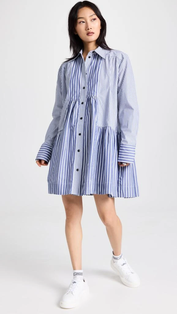 商品Ganni|GANNI 条纹棉质宽版迷你衬衣连衣裙,价格¥2139,第2张图片详细描述