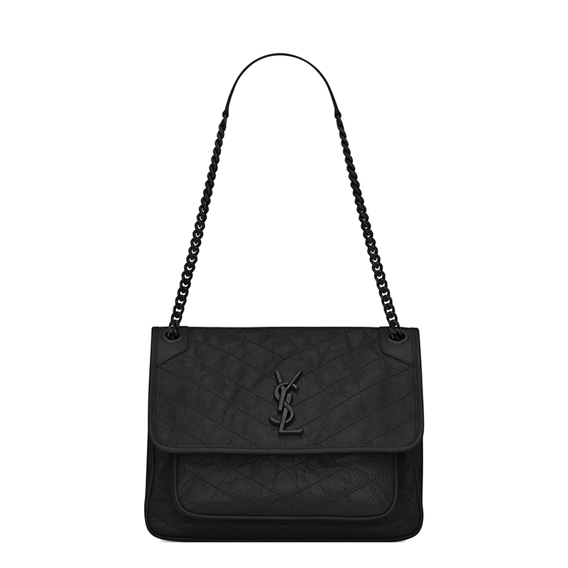 商品Yves Saint Laurent|SAINT LAURENT PARIS/圣罗兰 YSL 经典NIKI系列 女士中号黑色复古小牛皮黑扣斜挎单肩链条包,价格¥20372,第1张图片