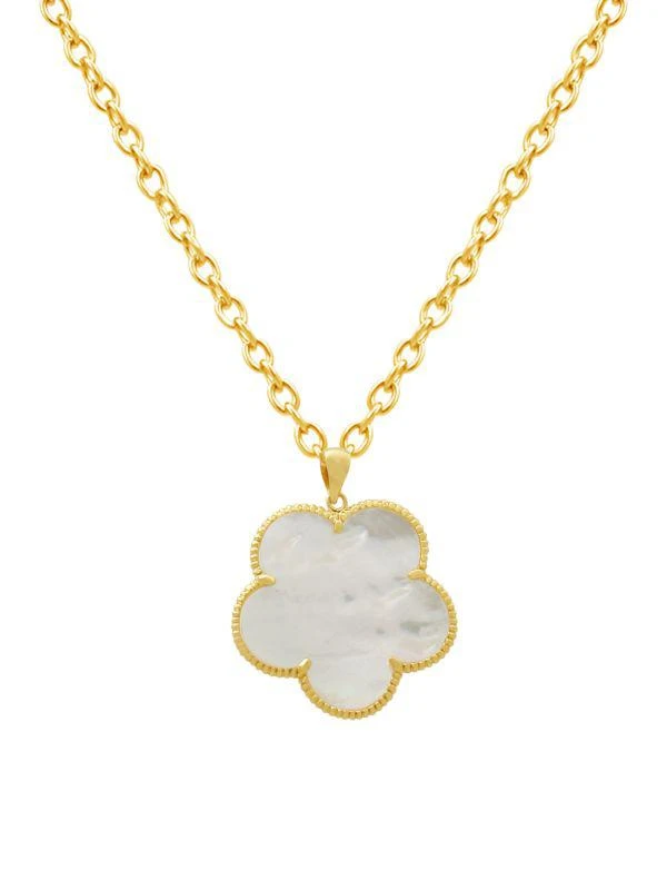 商品JanKuo|Clover Mother-Of-Pearl 14K Goldplated Pendant Necklace,价格¥330,第1张图片