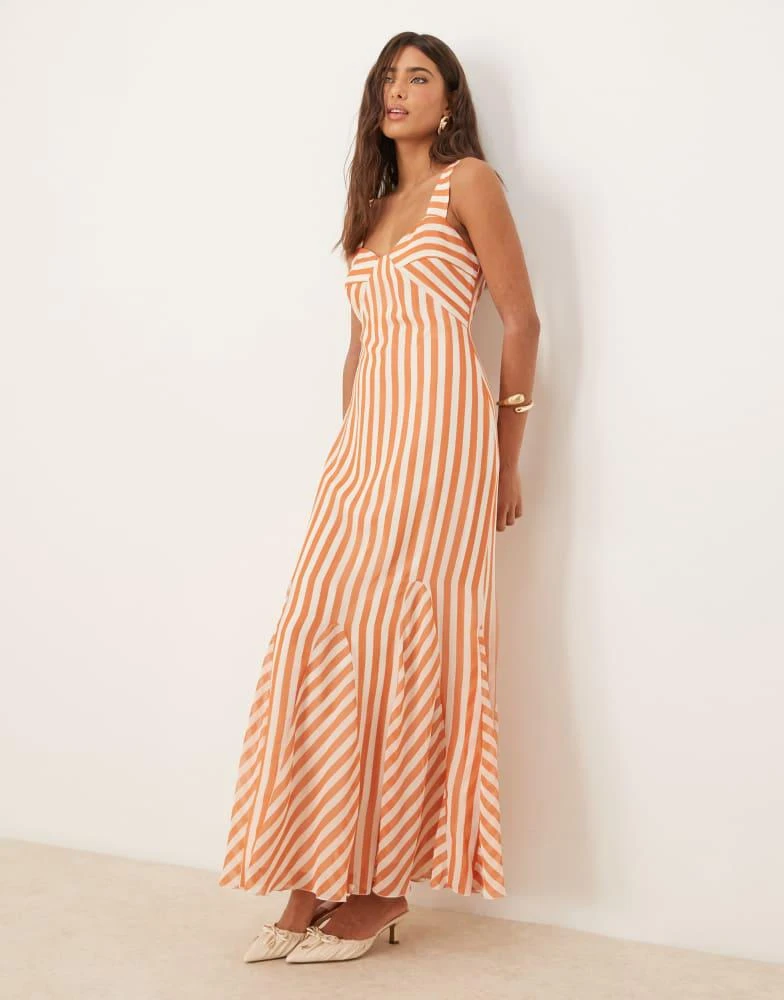 商品ASOS|ASOS DESIGN spliced stripe cami maxi dress with godets in rust stripe,价格¥475,第1张图片
