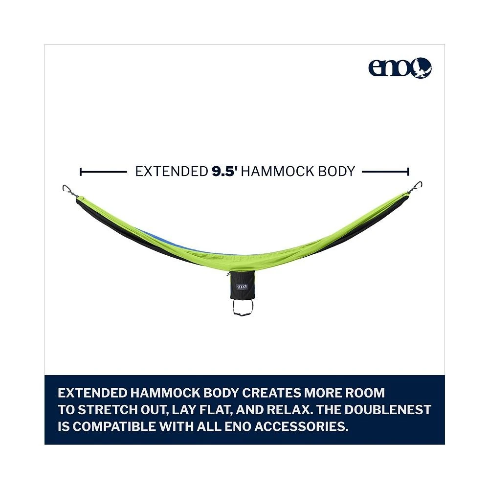 商品ENO|DoubleNest Hammock - Lightweight, Portable, 1 to 2 Person Hammock - For Camping, Hiking, Backpacking, Travel, a Festival, or the Beach - Chartreuse/Black/Royal,价格¥558,第2张图片详细描述