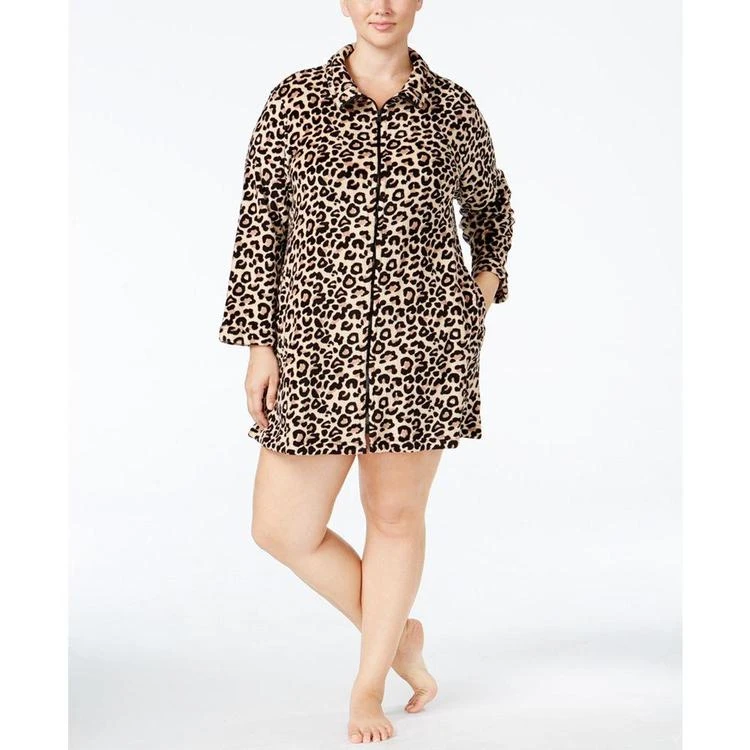 商品Miss Elaine|Plus Size Plush Fleece Zip-Front Short Robe,价格¥102,第2张图片详细描述