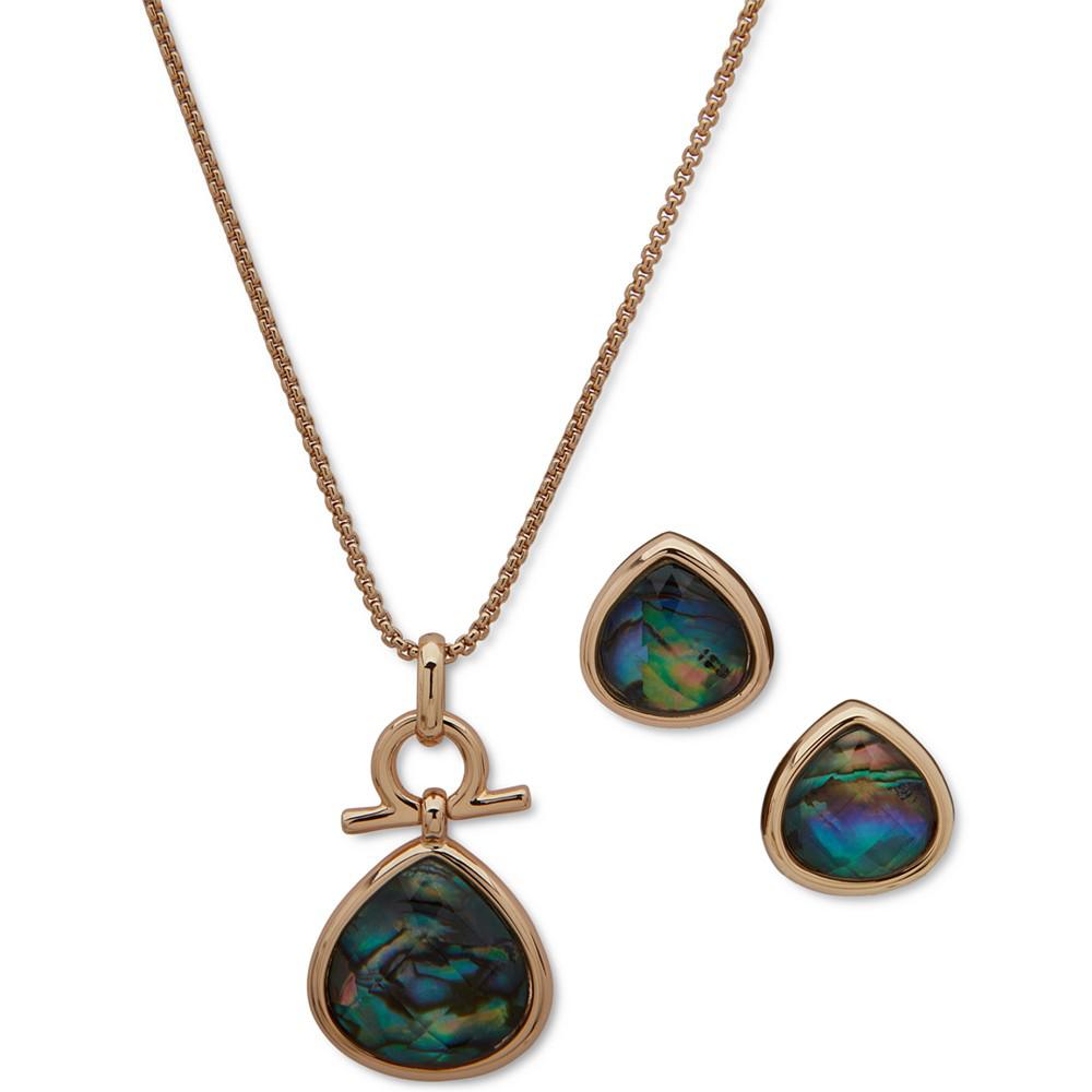 Gold-Tone 2-Pc. Set Abalone Teardrop Pendant Necklace & Matching Stud Earrings商品第1张图片规格展示