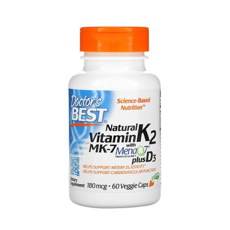 Doctors Best Natural Vitamin K2 MK-7 with MenaQ7 plus 180 mcg Vitamin D3 Capsules,60 Ea商品第1张图片规格展示
