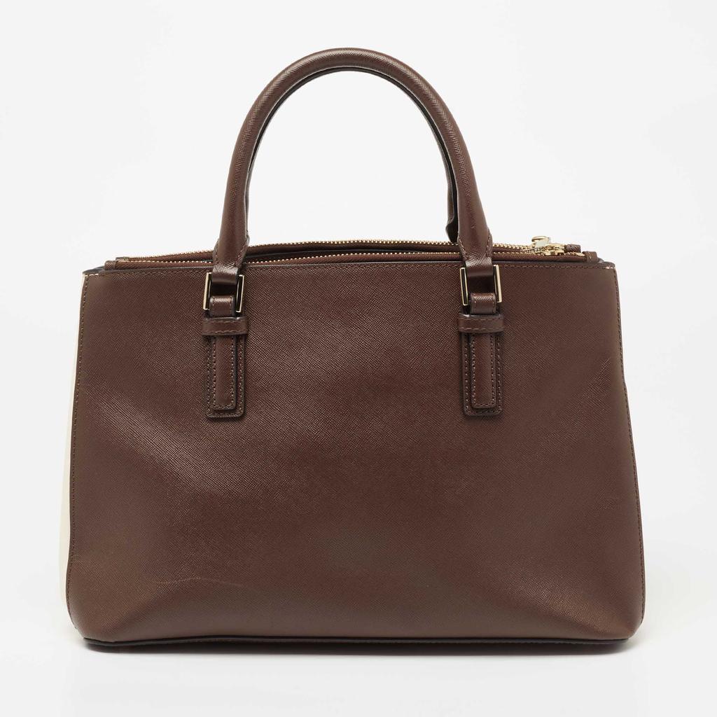 商品[二手商品] Tory Burch|Tory Burch Dark Brown/White Saffiano Leather Robinson Double Zip Tote,价格¥2521,第6张图片详细描述