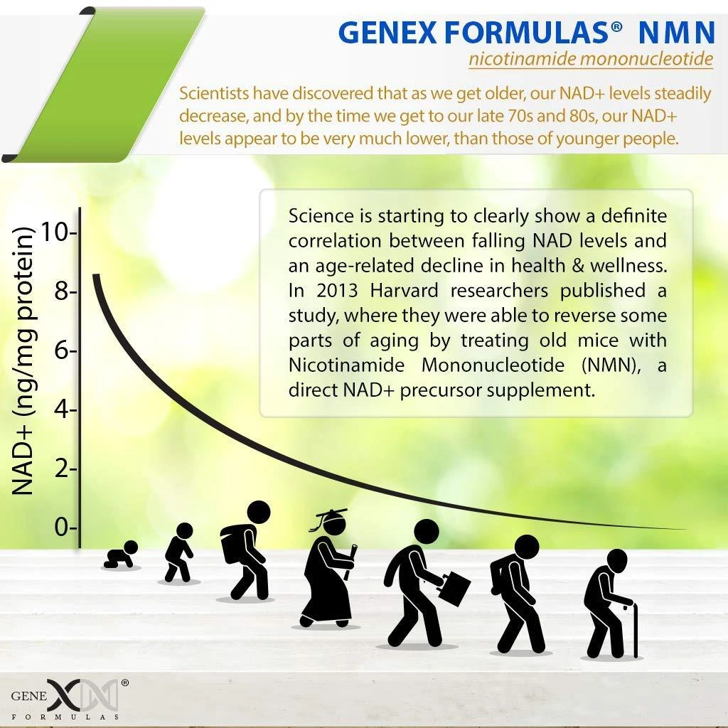 商品Genex Formulas|NMN Nicotinamide Mononucleotide Supplements 250mg - Stabilized Form (60 Capsules), 99% Pure NMN Supplement Capsules for Increased NAD Levels, DNA Repair, & Healthy Aging, GMP Certified, Genex Formulas,价格¥351,第4张图片详细描述