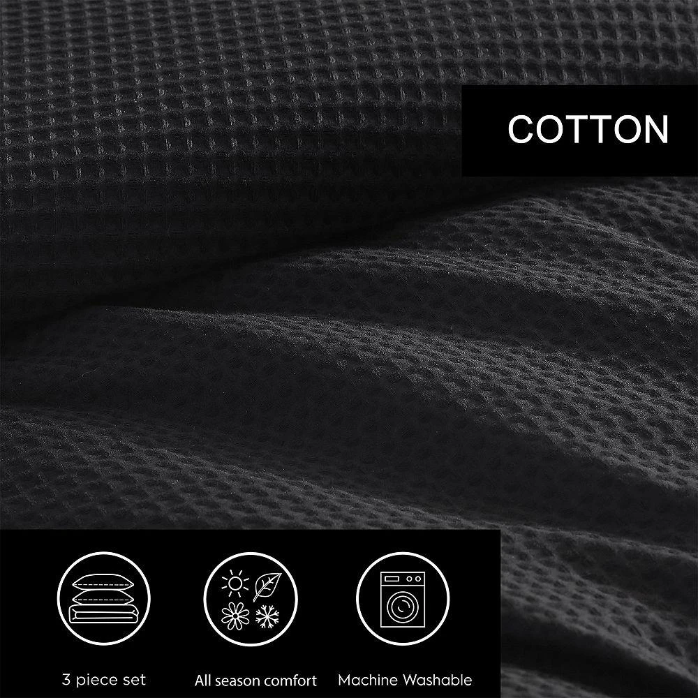 Waffle Pique Black Cotton Duvet Cover Set, Queen 商品