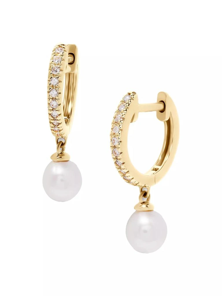 商品brook & york|Seline 14K-Gold Vermeil, 0.10 TCW Lab-Grown Diamond & Freshwater Pearl Huggie Hoops,价格¥2923,第1张图片