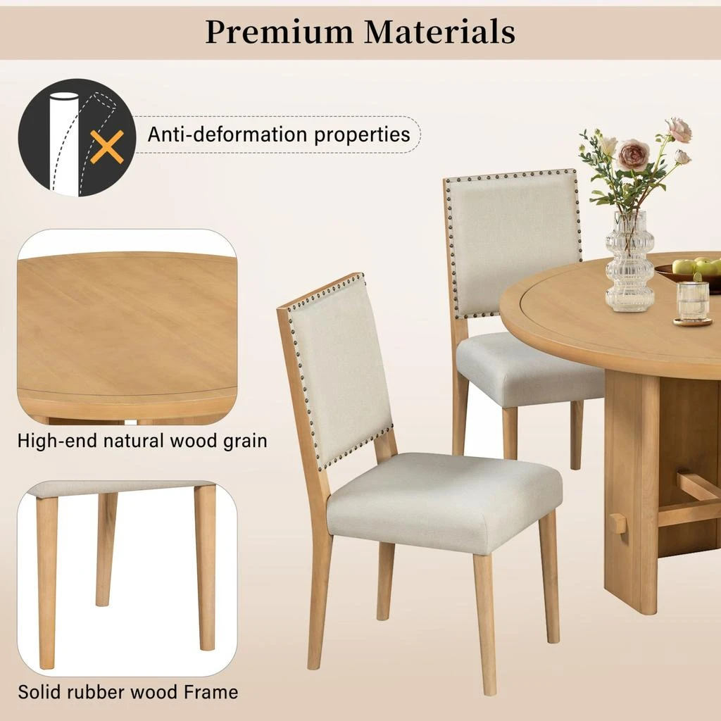 商品Streamdale Furniture|Streamdale 5-Piece Round Dining Set: Table & 4 Upholstered Chairs (Brown),价格¥6505,第4张图片详细描述