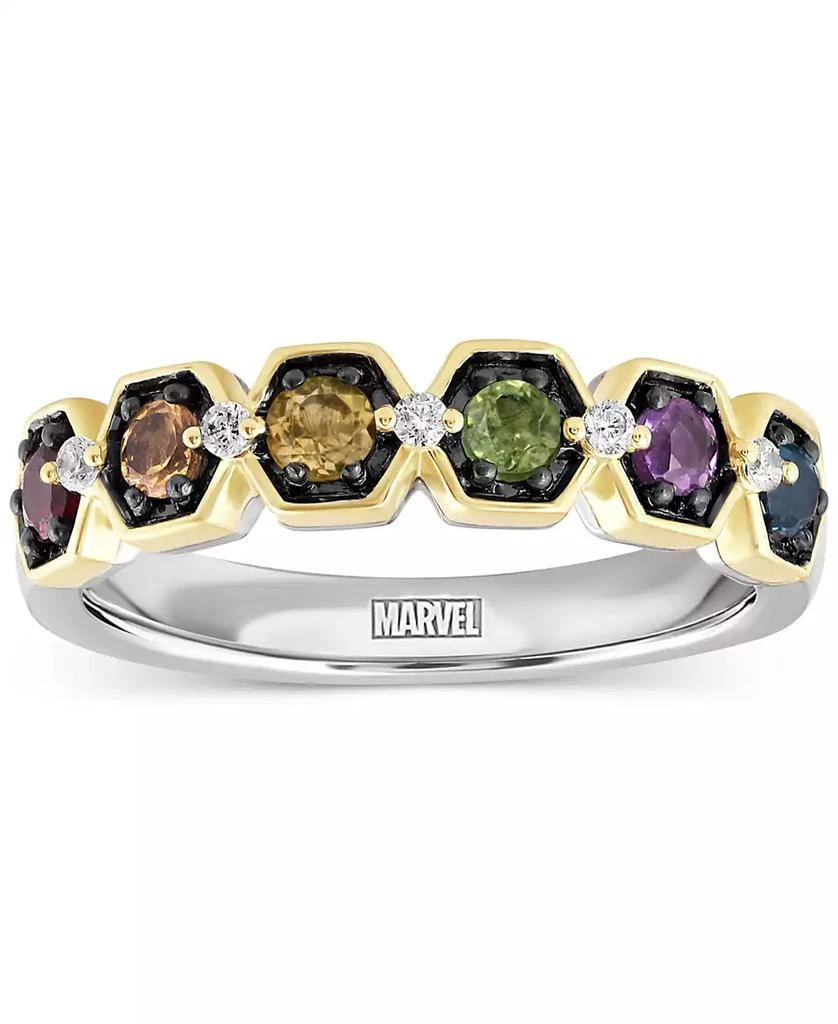 商品Macy's|Marvel Multi-Gemstone (3/8 ct. t.w.) & Diamond (1/20 ct. t.w.) Infinity Stone Avengers Ring in Sterling Silver & Gold-Plate,价格¥917,第1张图片